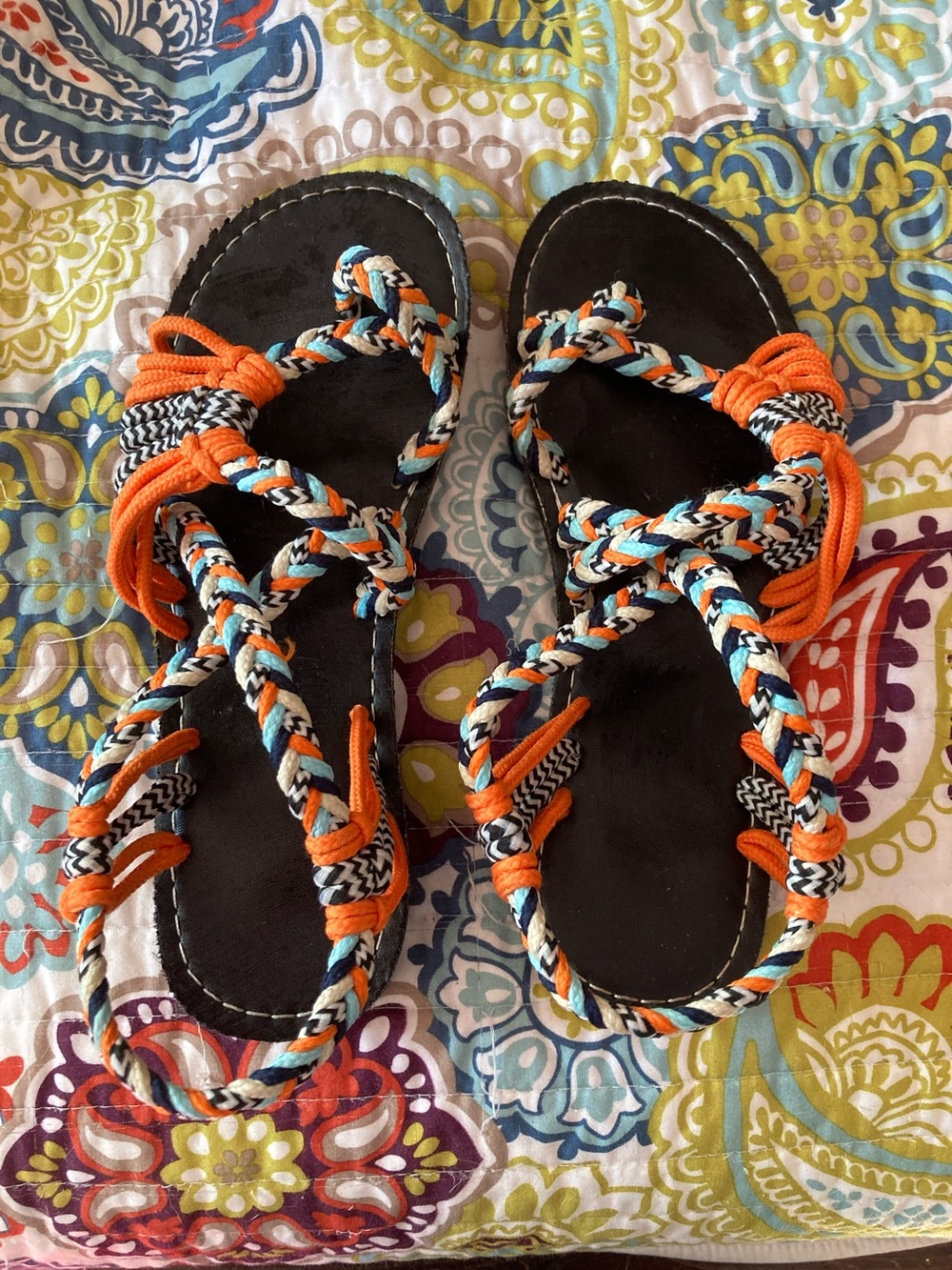 Braided Multicolor Women's Sandals with Orange Accents